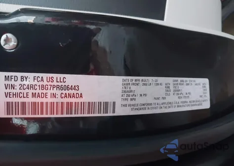 2023 Chrysler Pacifica Touring L z USA, uszkodzony, nr VIN 2C4RC1BG7PR606443